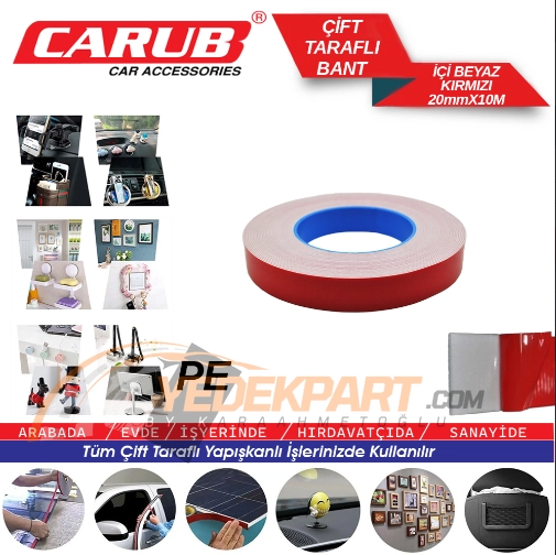 ÇİFT TARAFLI BANT PE KIRMIZI İÇ BEYAZ 20MM*10M